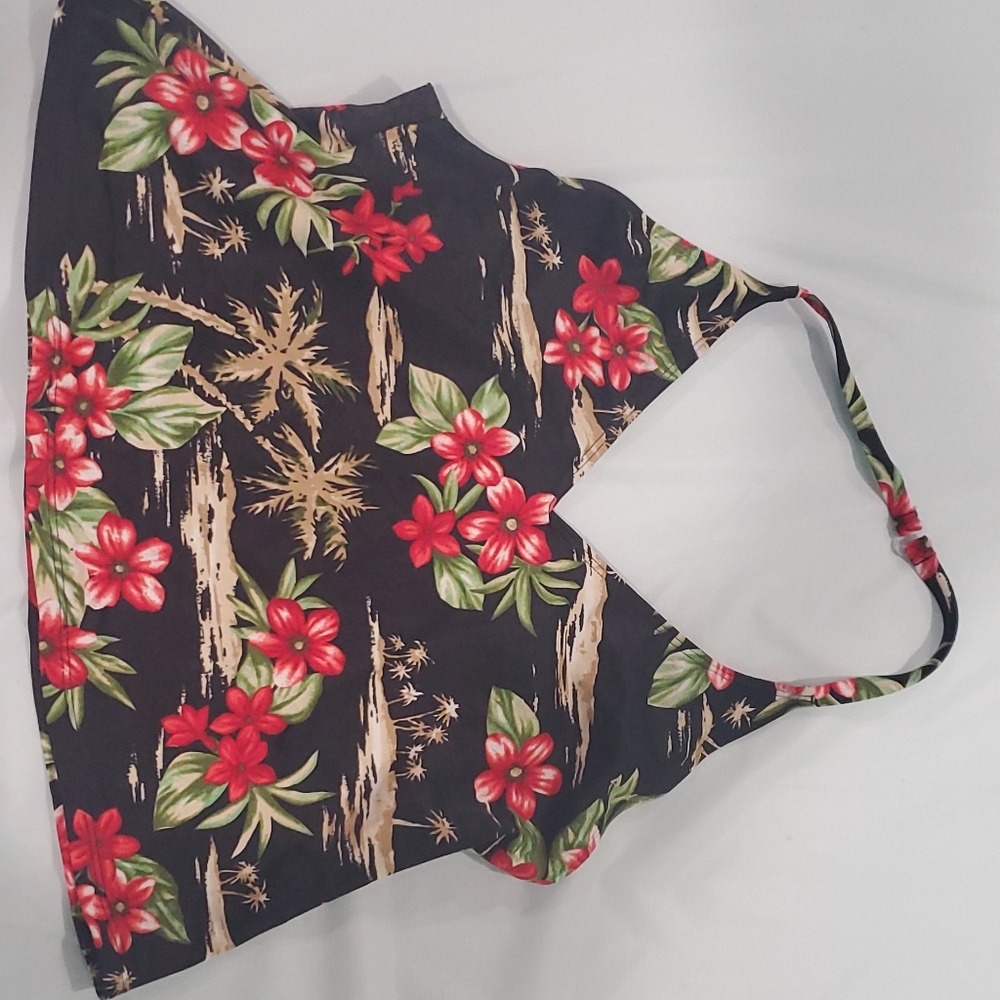 Tankini top, size XL, Catalina, black with Hawaiian details